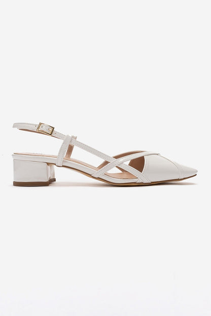 OLENA - White Genuine Leather Block Heel Sandal (Women)