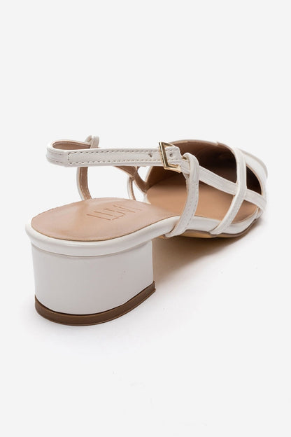 OLENA - White Genuine Leather Block Heel Sandal (Women)
