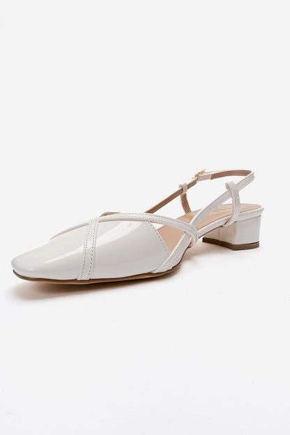 OLENA - White Genuine Leather Block Heel Sandal (Women)