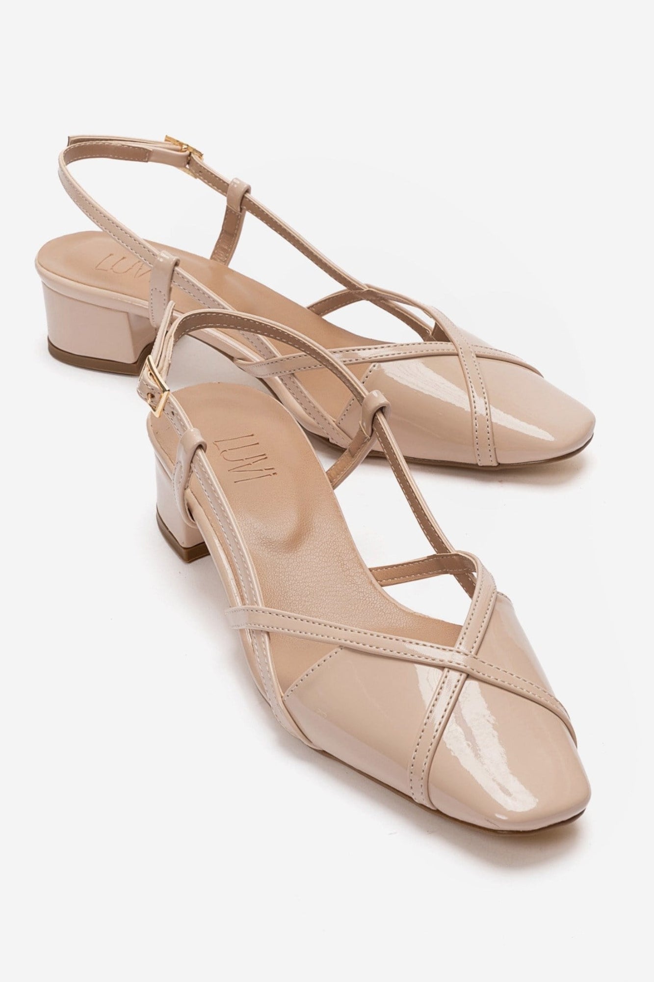 OLENA - Beige Genuine Leather Block Heel Sandal (Women)