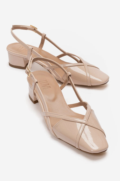 OLENA - Beige Genuine Leather Block Heel Sandal (Women)