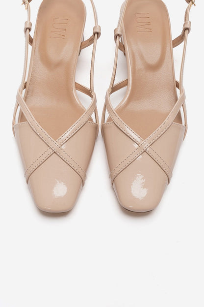 OLENA - Beige Genuine Leather Block Heel Sandal (Women)