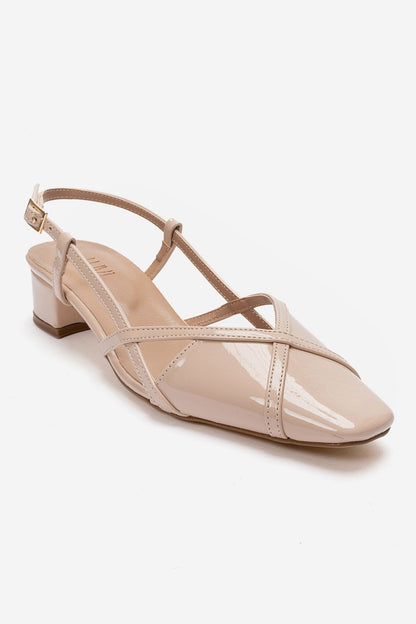 OLENA - Beige Genuine Leather Block Heel Sandal (Women)