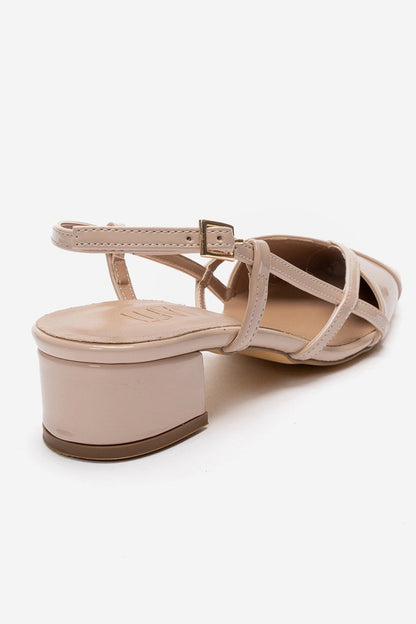 OLENA - Beige Genuine Leather Block Heel Sandal (Women)