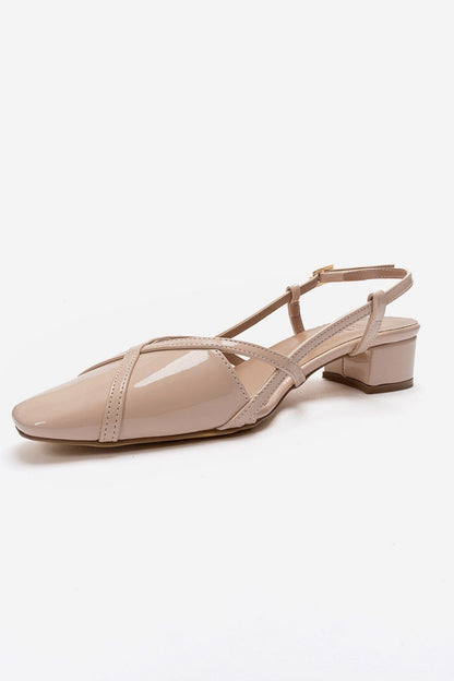 OLENA - Beige Genuine Leather Block Heel Sandal (Women)