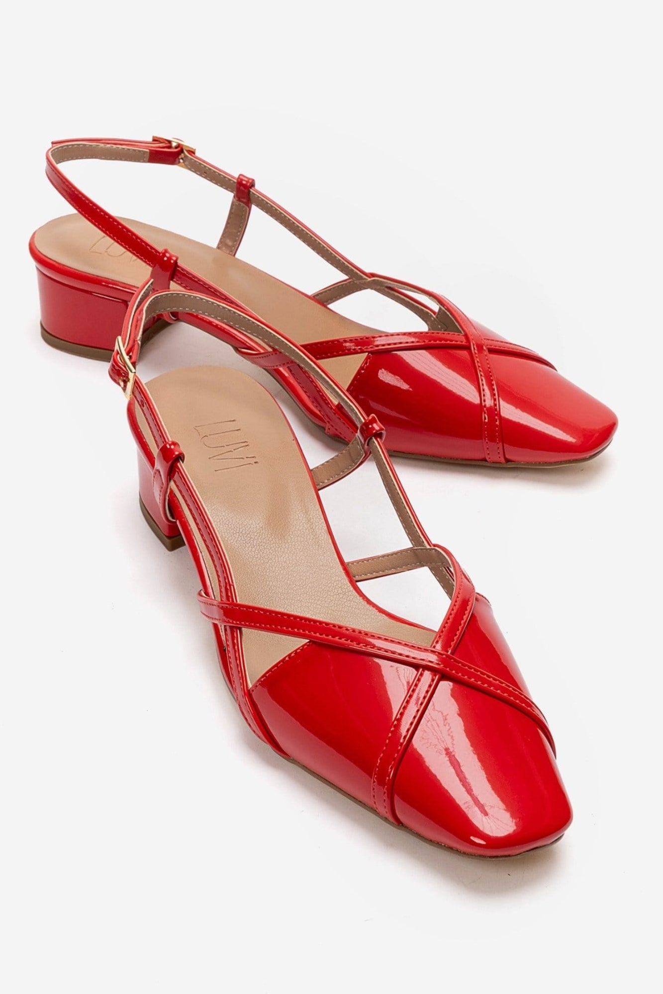 OLENA - Red Genuine Leather Block Heel Sandal (Women)