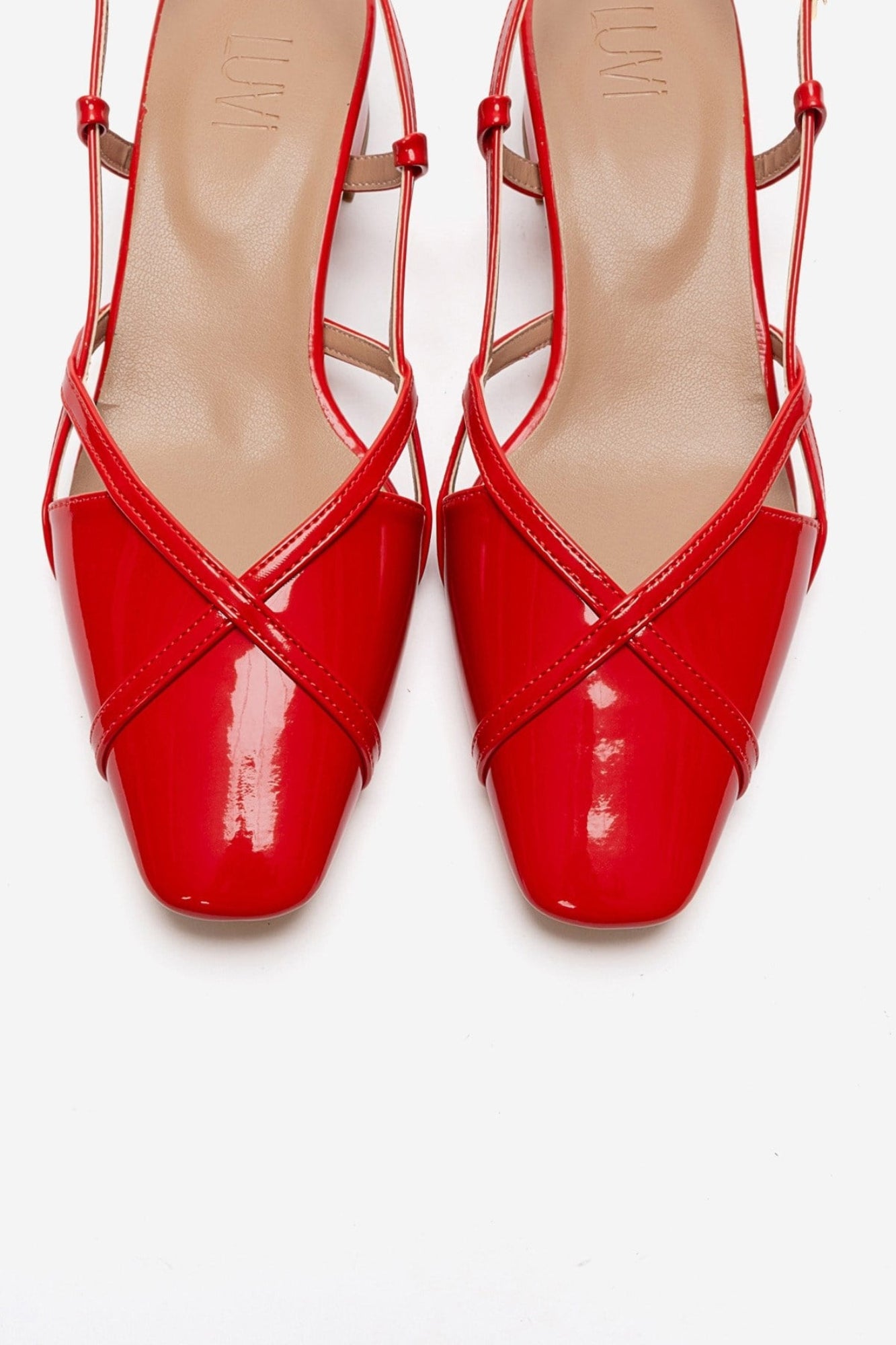 OLENA - Red Genuine Leather Block Heel Sandal (Women)