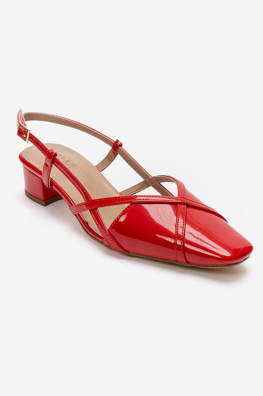 OLENA - Red Genuine Leather Block Heel Sandal (Women)