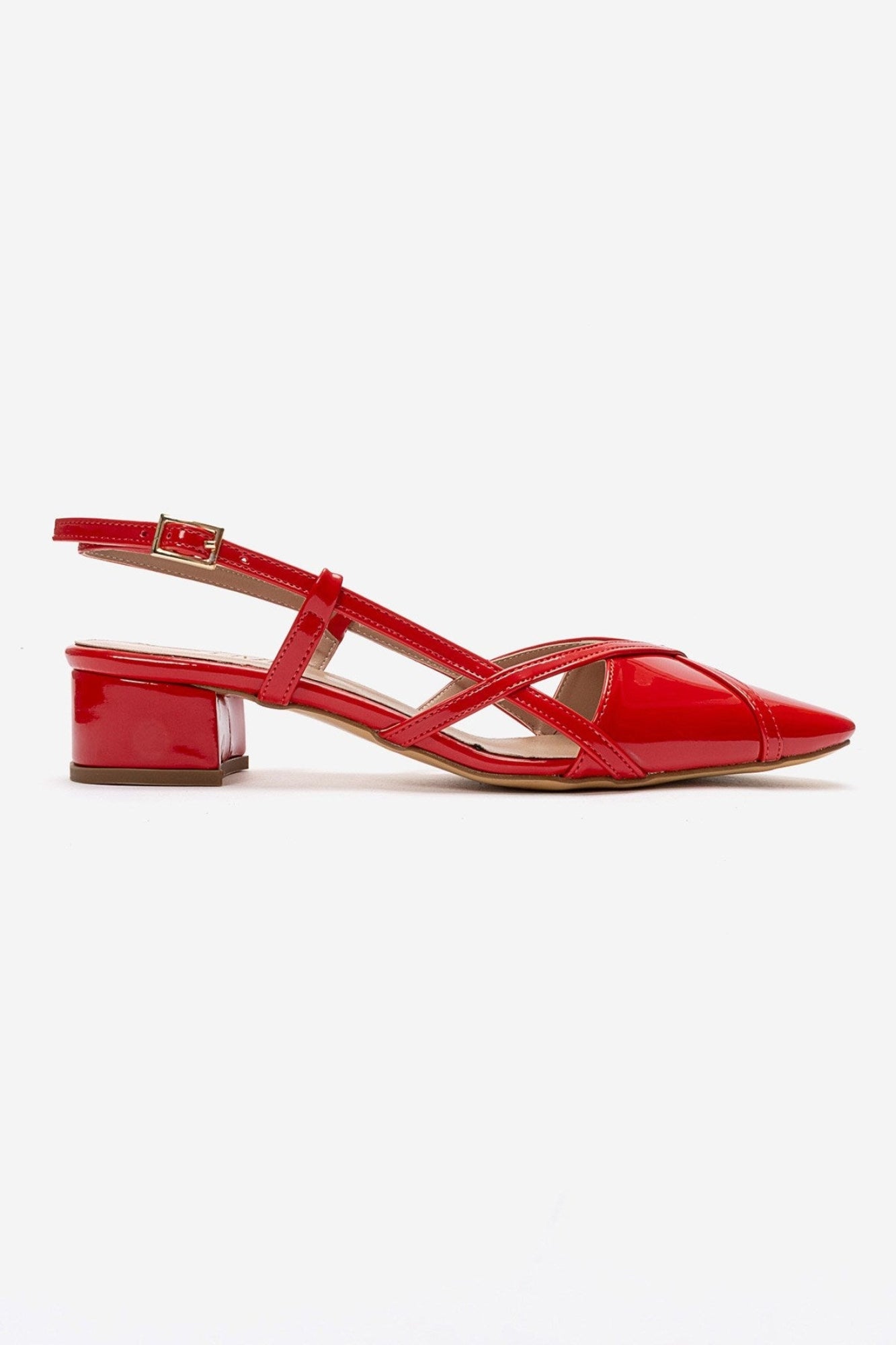 OLENA - Red Genuine Leather Block Heel Sandal (Women)