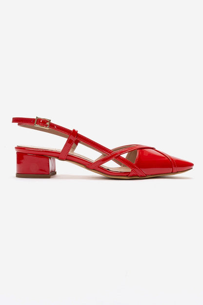 OLENA - Red Genuine Leather Block Heel Sandal (Women)