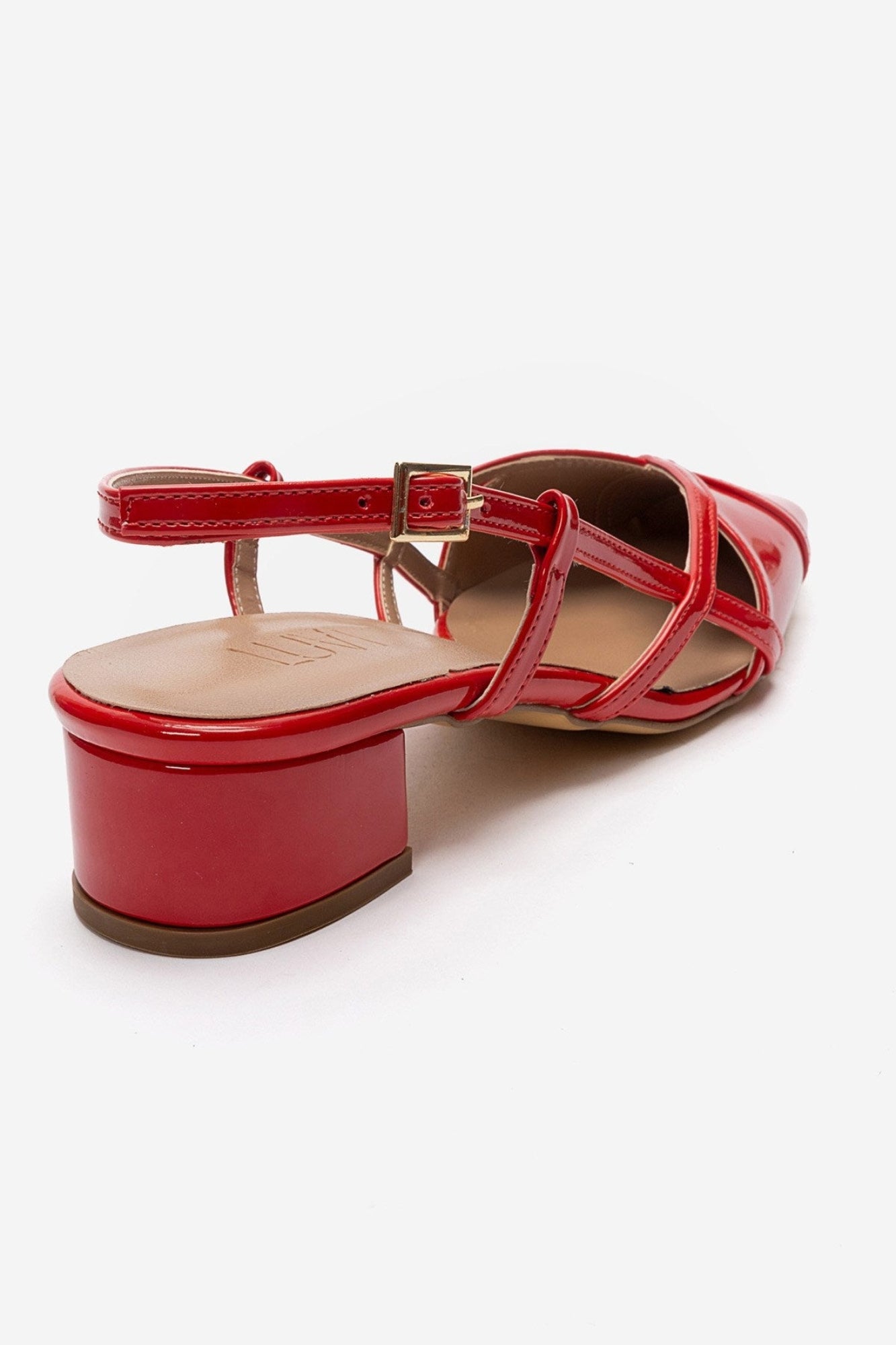 OLENA - Red Genuine Leather Block Heel Sandal (Women)