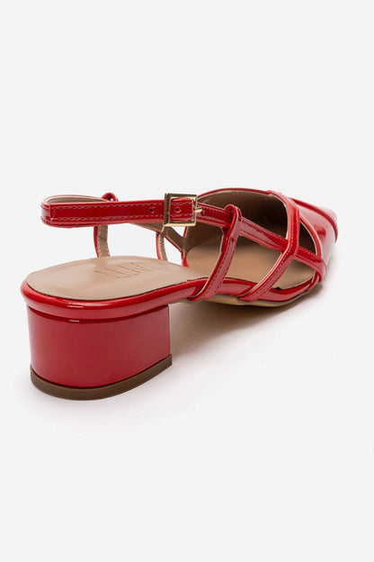OLENA - Red Genuine Leather Block Heel Sandal (Women)