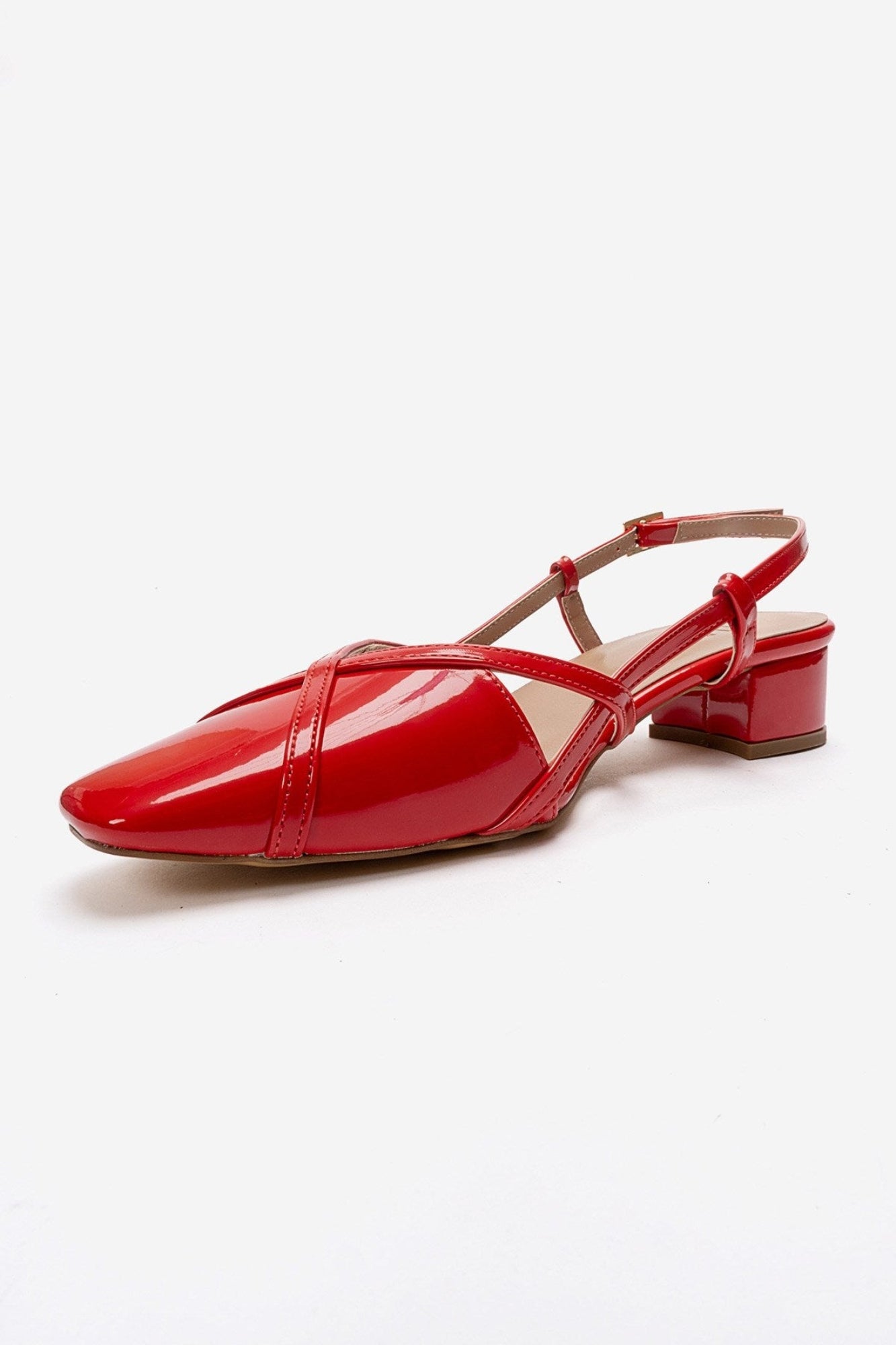 OLENA - Red Genuine Leather Block Heel Sandal (Women)