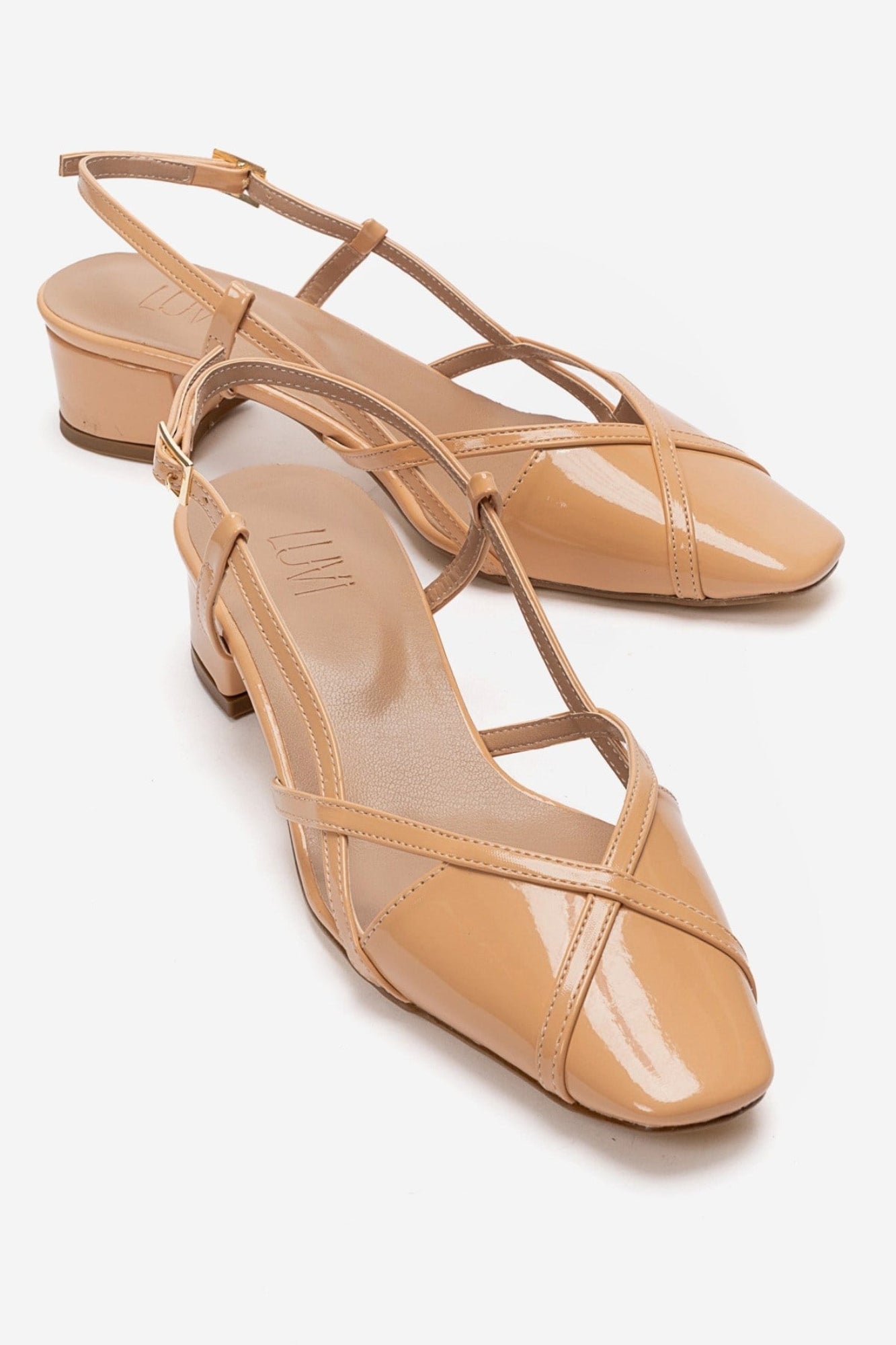 OLENA - Beige Patent Block Heel Sandal (Women)