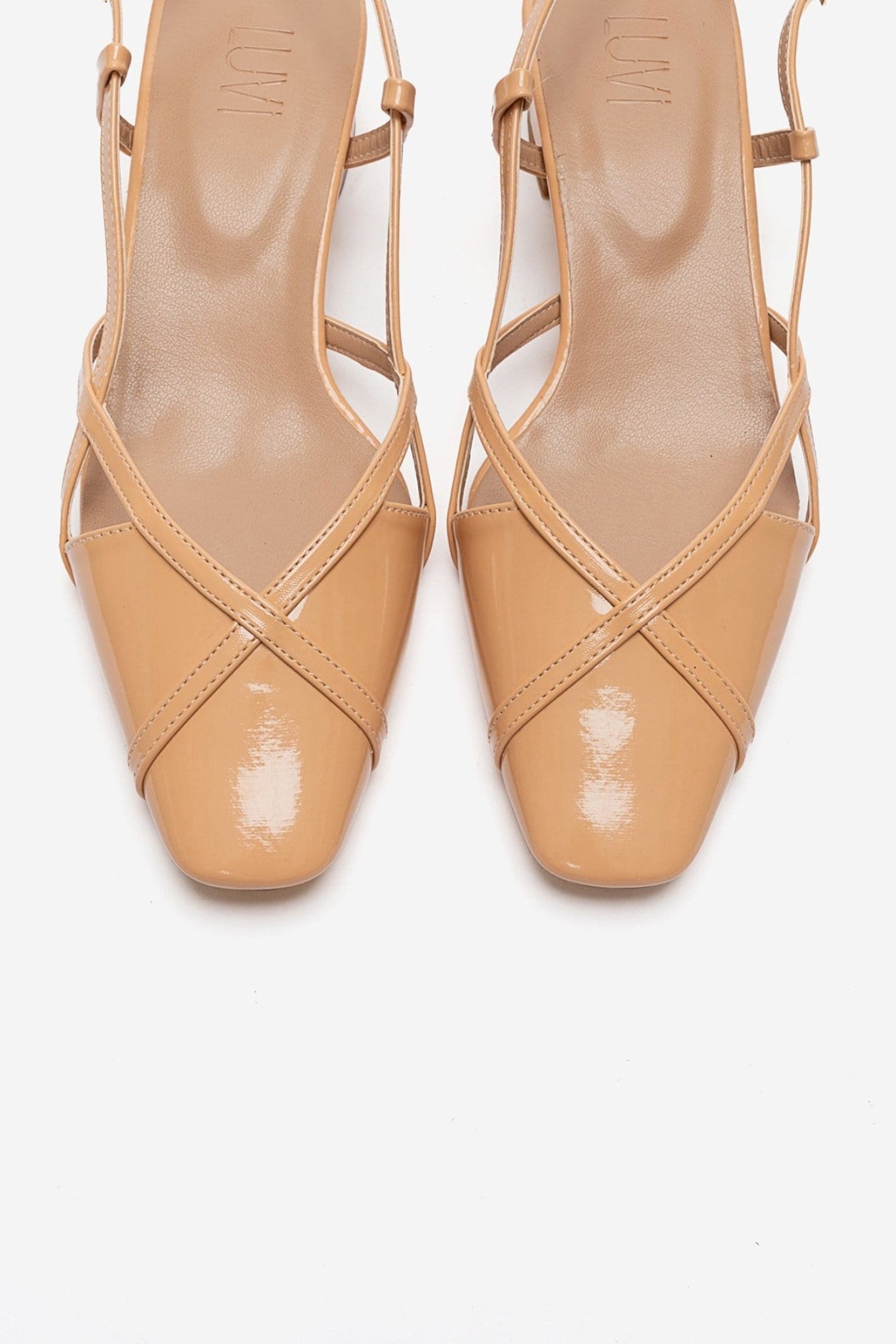 OLENA - Beige Patent Block Heel Sandal (Women)