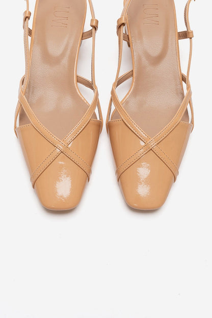 OLENA - Beige Patent Block Heel Sandal (Women)