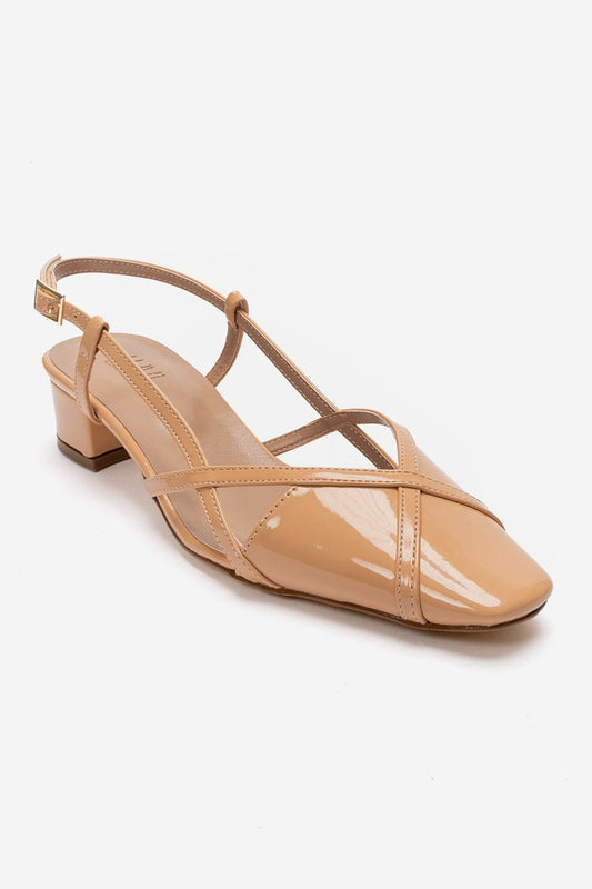 OLENA - Beige Patent Block Heel Sandal (Women)