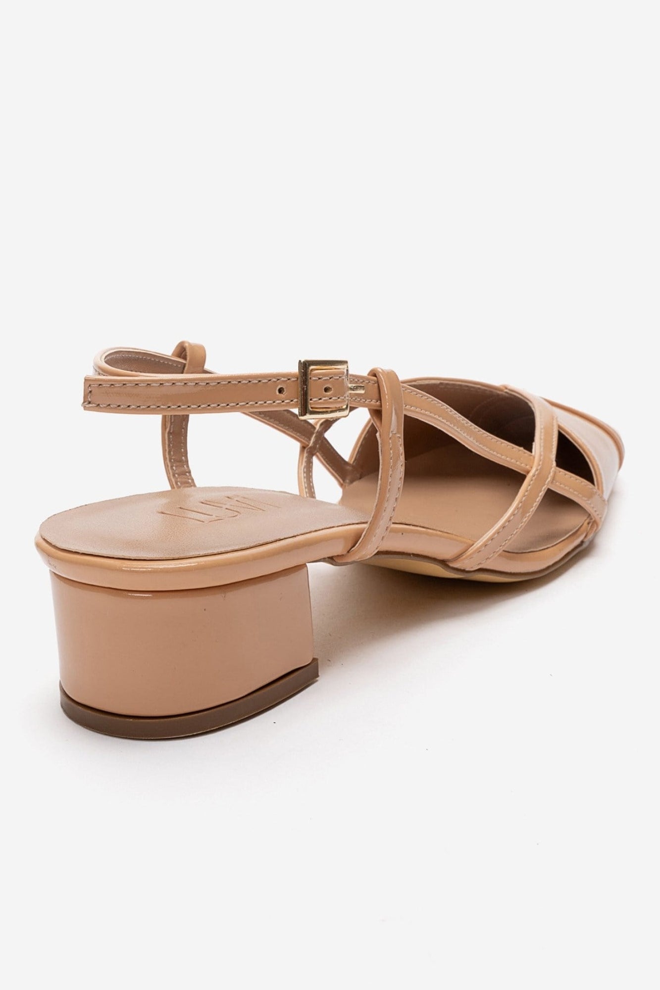 OLENA - Beige Patent Block Heel Sandal (Women)