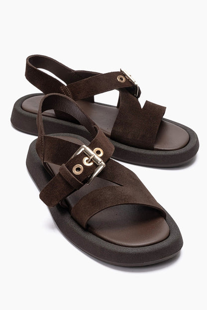 RIVEN - Brown Genuine Suede Leather Sandal (Women)