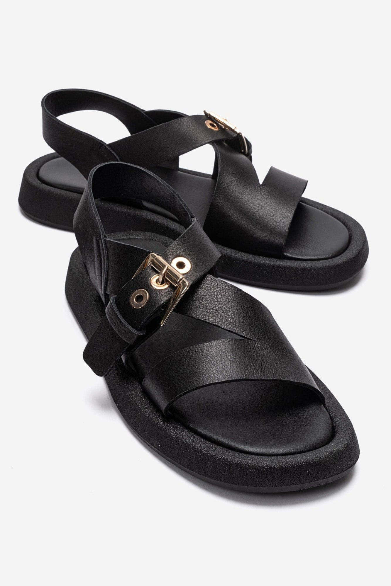 RIVEN - Black Genuine Leather Sandal (Women)