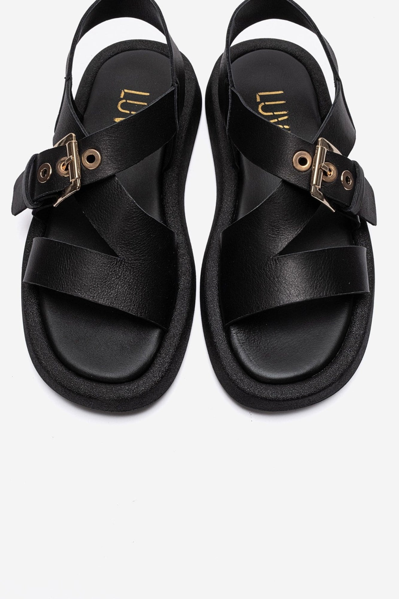 RIVEN - Black Genuine Leather Sandal (Women)