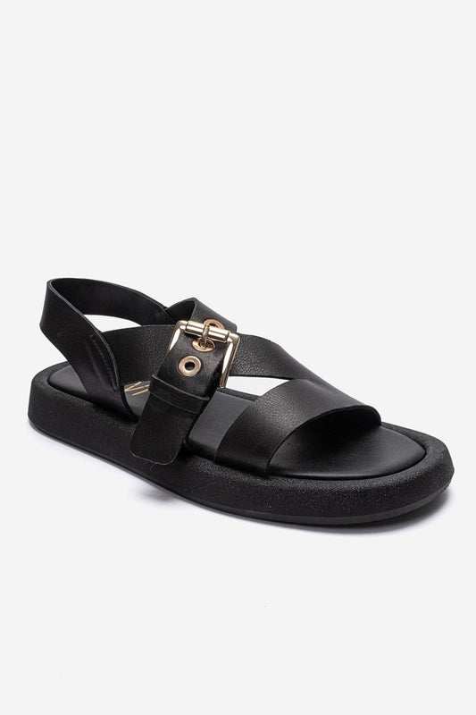 RIVEN - Black Genuine Leather Sandal (Women)