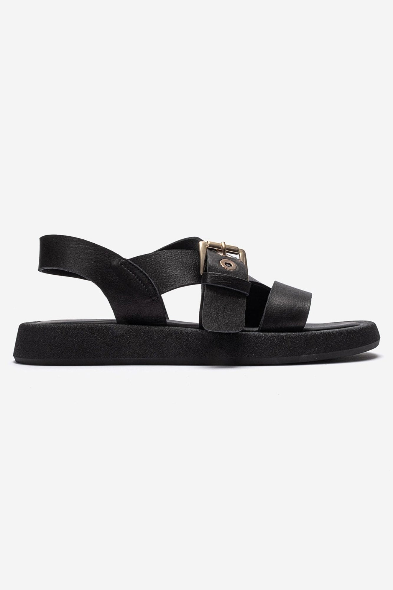 RIVEN - Black Genuine Leather Sandal (Women)
