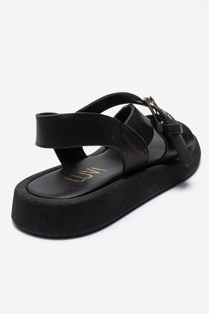 RIVEN - Black Genuine Leather Sandal (Women)