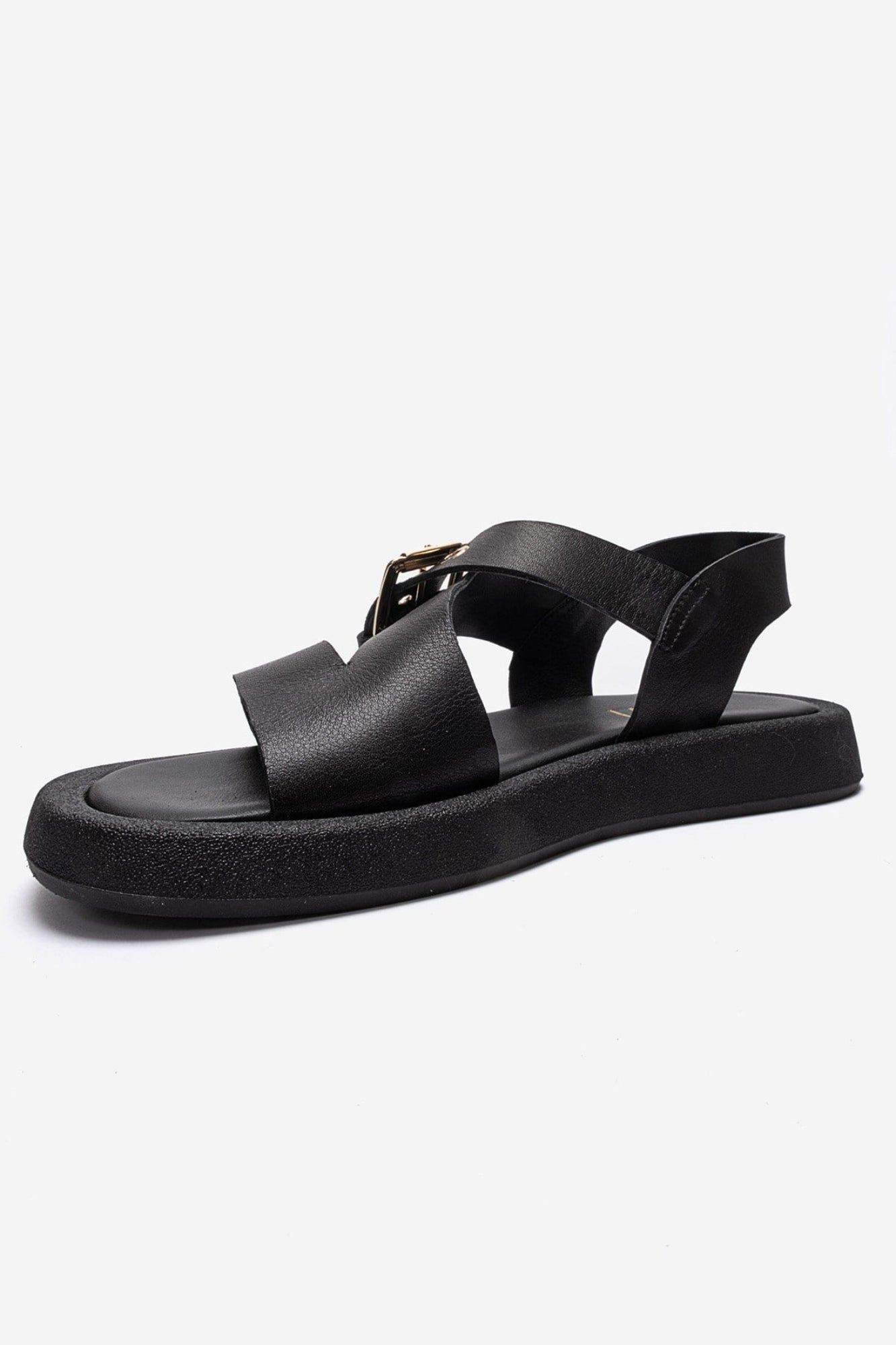 RIVEN - Black Genuine Leather Sandal (Women)