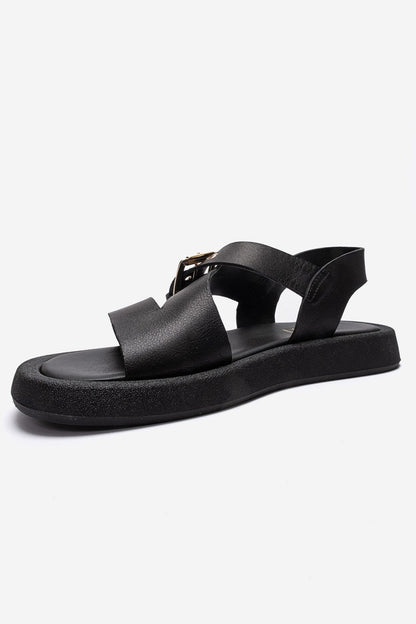 RIVEN - Black Genuine Leather Sandal (Women)