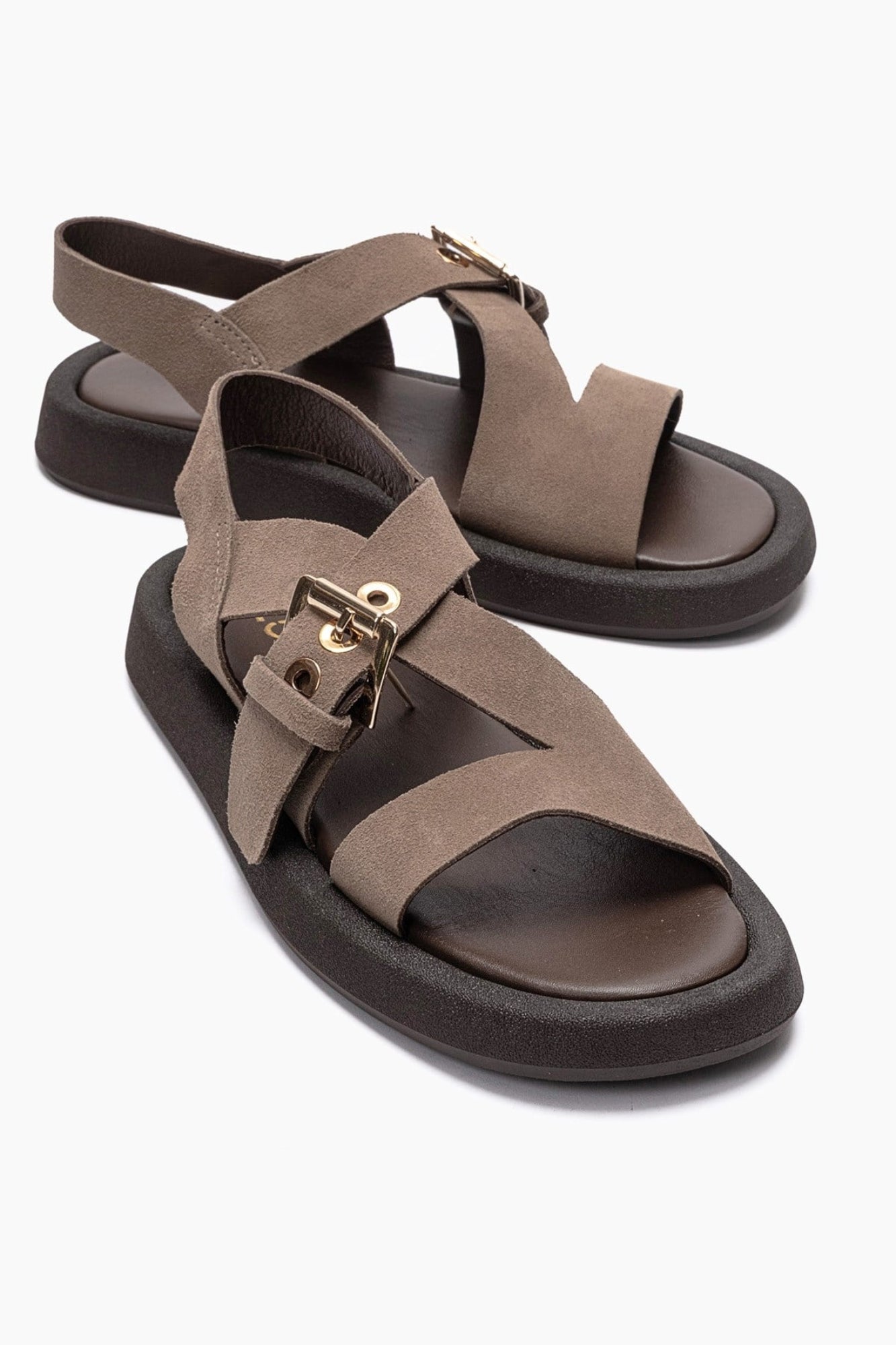 RIVEN - Taupe Genuine Suede Leather Sandal (Women)