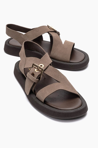RIVEN - Taupe Genuine Suede Leather Sandal (Women)