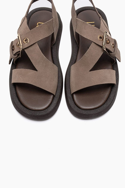 RIVEN - Taupe Genuine Suede Leather Sandal (Women)