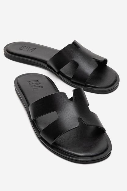 BIORA - Black Genuine Leather Slide (Women)