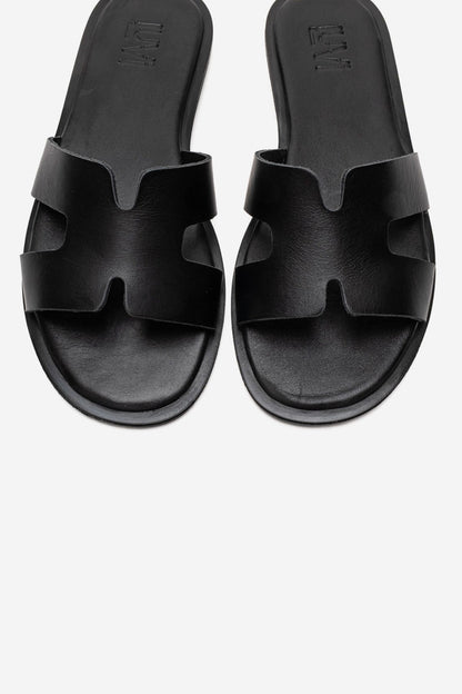 BIORA - Black Genuine Leather Slide (Women)