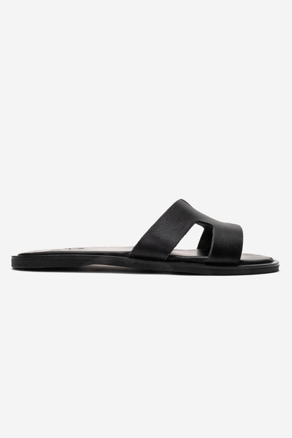 BIORA - Black Genuine Leather Slide (Women)
