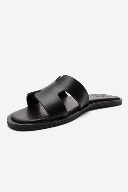 BIORA - Black Genuine Leather Slide (Women)