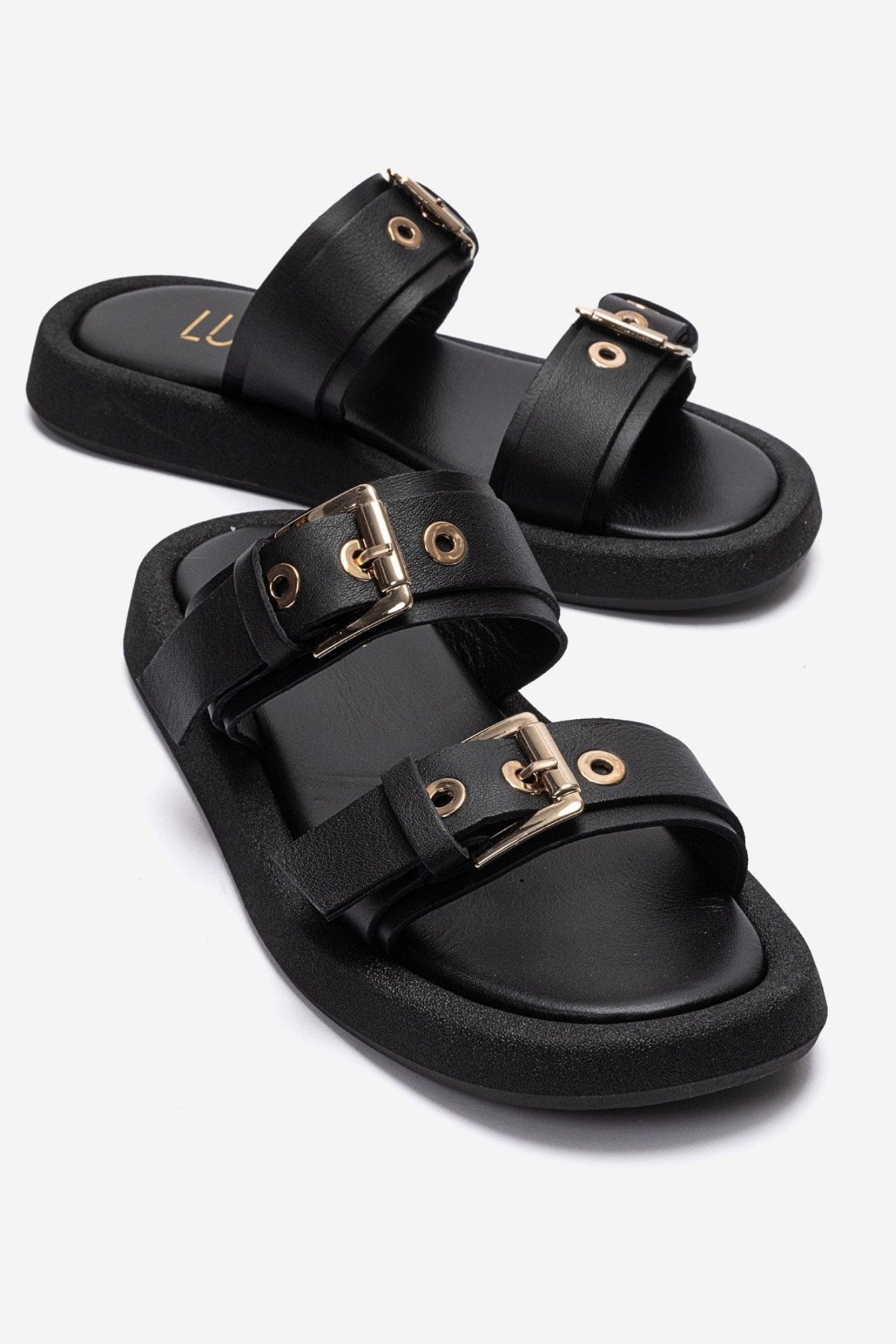DOREL - Black Genuine Leather Buckle Slide (Women)