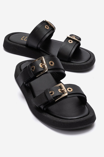 DOREL - Black Genuine Leather Buckle Slide (Women)