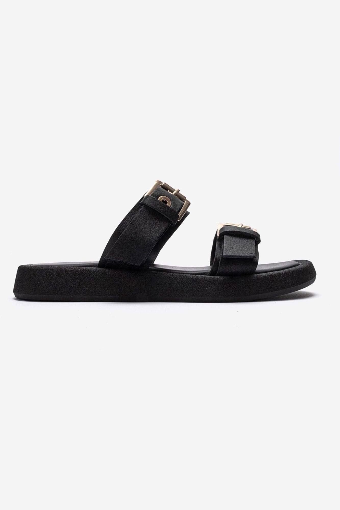 DOREL - Black Genuine Leather Buckle Slide (Women)