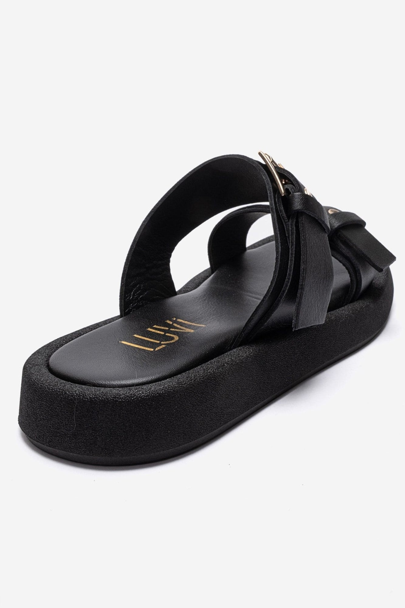 DOREL - Black Genuine Leather Buckle Slide (Women)