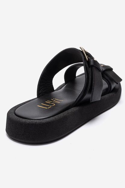 DOREL - Black Genuine Leather Buckle Slide (Women)