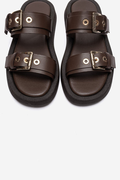 DOREL - Cognac Genuine Leather Buckle Slide (Women)