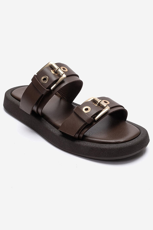 DOREL - Cognac Genuine Leather Buckle Slide (Women)