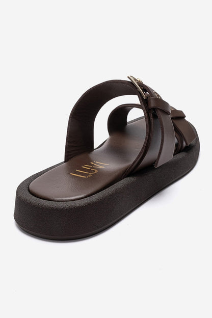 DOREL - Cognac Genuine Leather Buckle Slide (Women)
