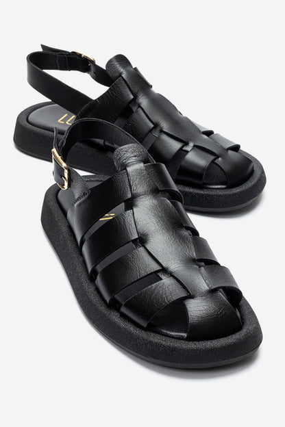 JOURA - Black Genuine Leather Closed-Toe Sandal (Women)
