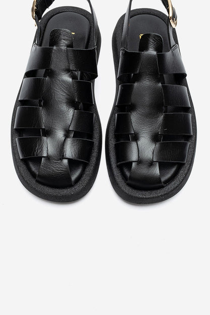 JOURA - Black Genuine Leather Closed-Toe Sandal (Women)