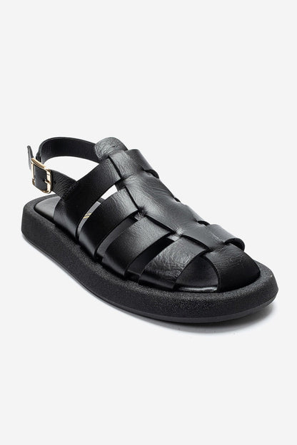 JOURA - Black Genuine Leather Closed-Toe Sandal (Women)