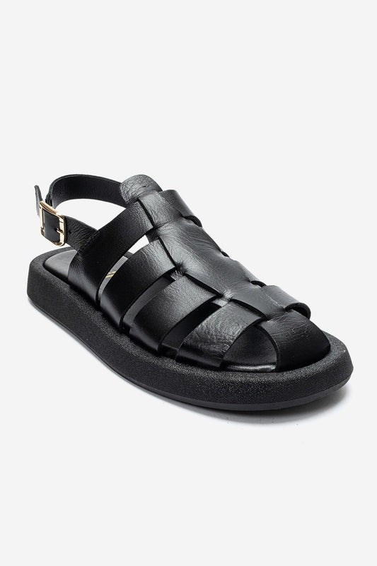 JOURA - Black Genuine Leather Closed-Toe Sandal (Women)
