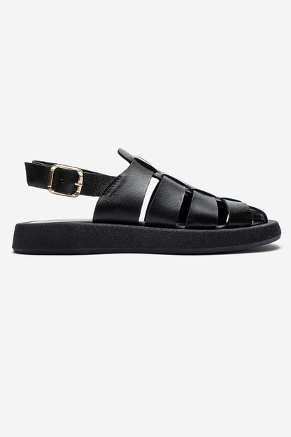 JOURA - Black Genuine Leather Closed-Toe Sandal (Women)